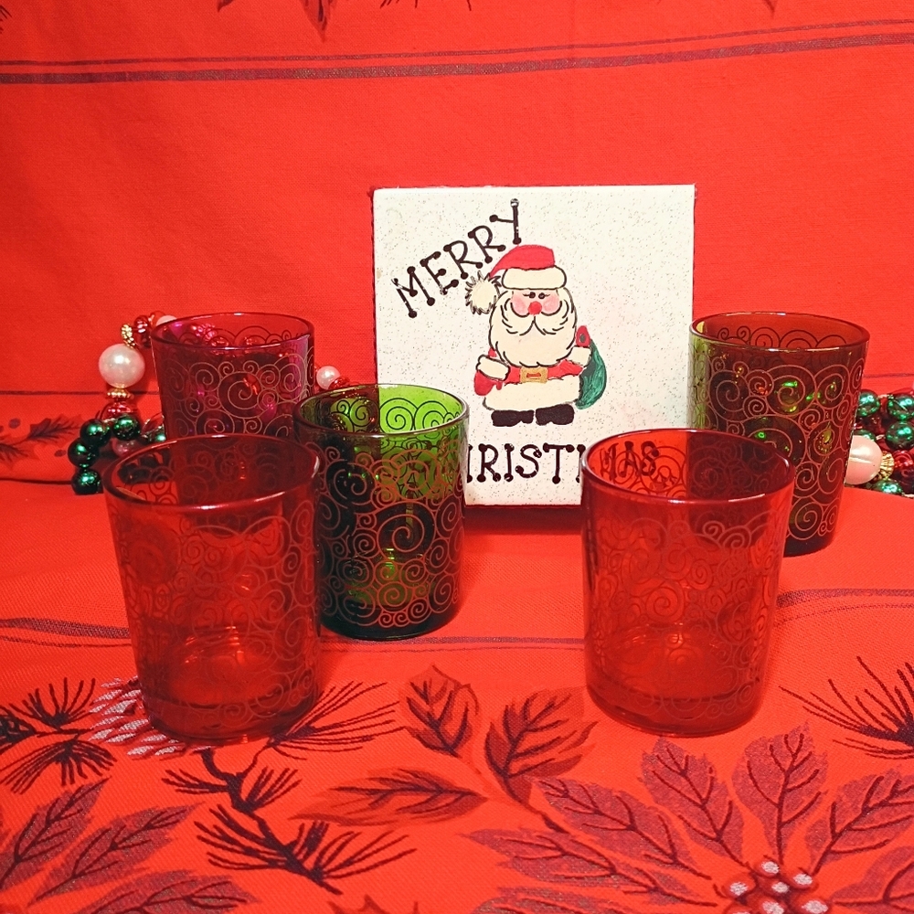 Glass Candle Holders with Santa Coaster
